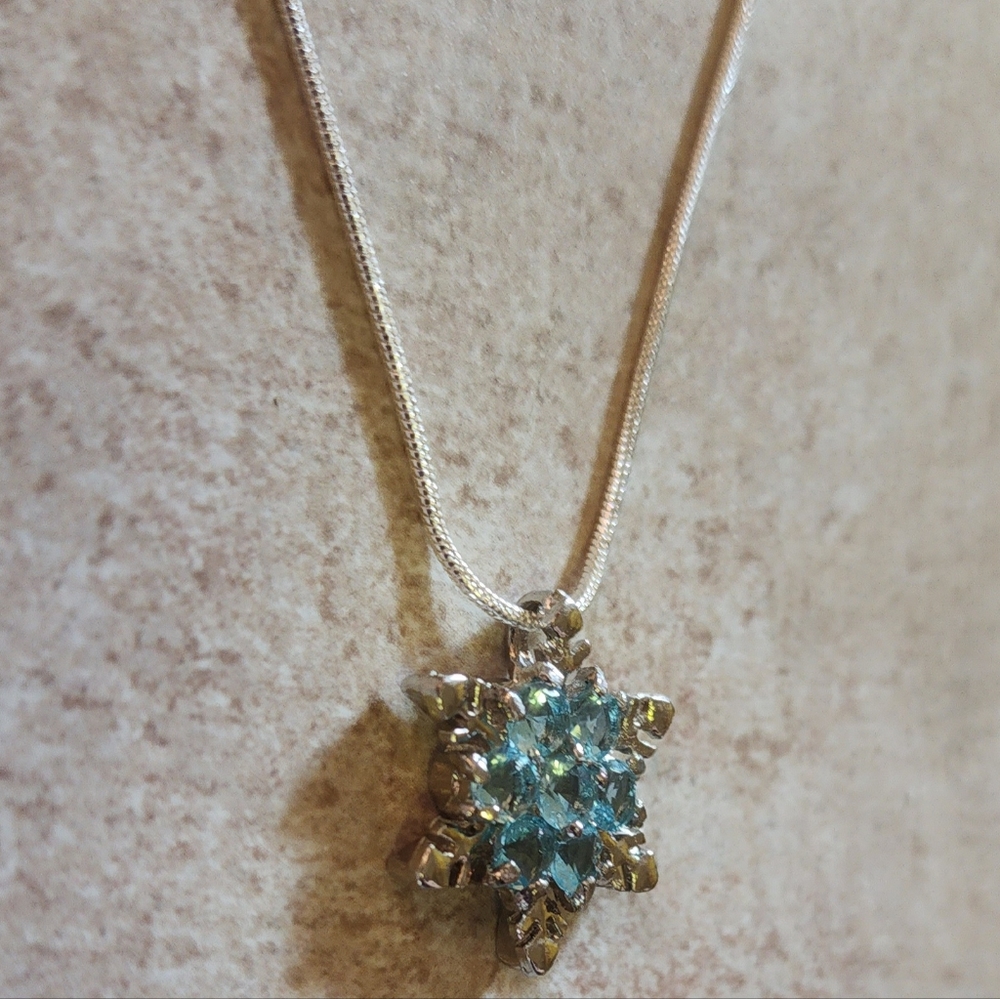 COPY - New aquamarine color snowflake 925 stamped 20" necklace